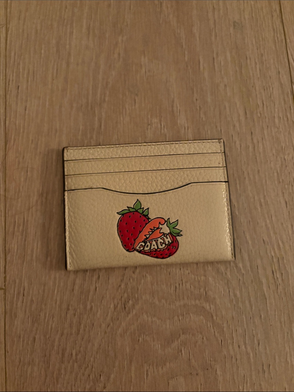 Coach Cream Leather Strawberry Card Holder
